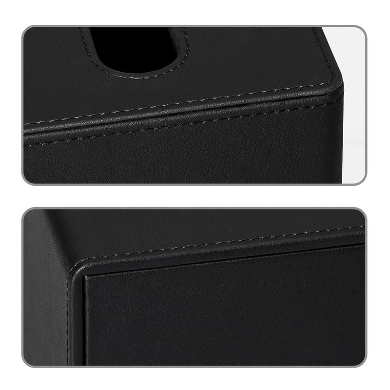 MEIBOOCH PU Leather Tissue Box Cover Square Tissue Box Holder with Magnetic Closure (Black) - Image 4